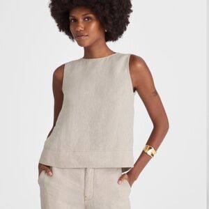 Madewell Linen Pleated Shell Top Small Oatmeal Beige Tank Sleeveless Minimalist